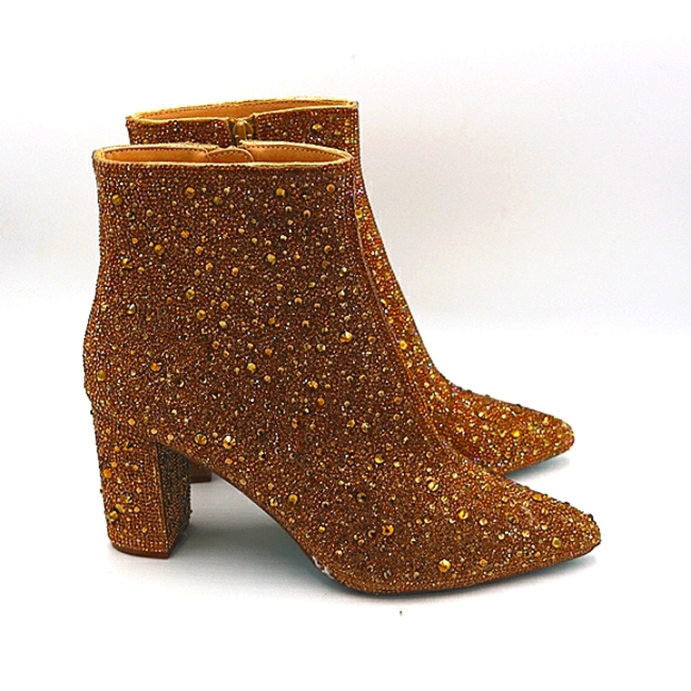 Betsey Johnson Cady Glass Stone Gold Ankle Booties 8.5